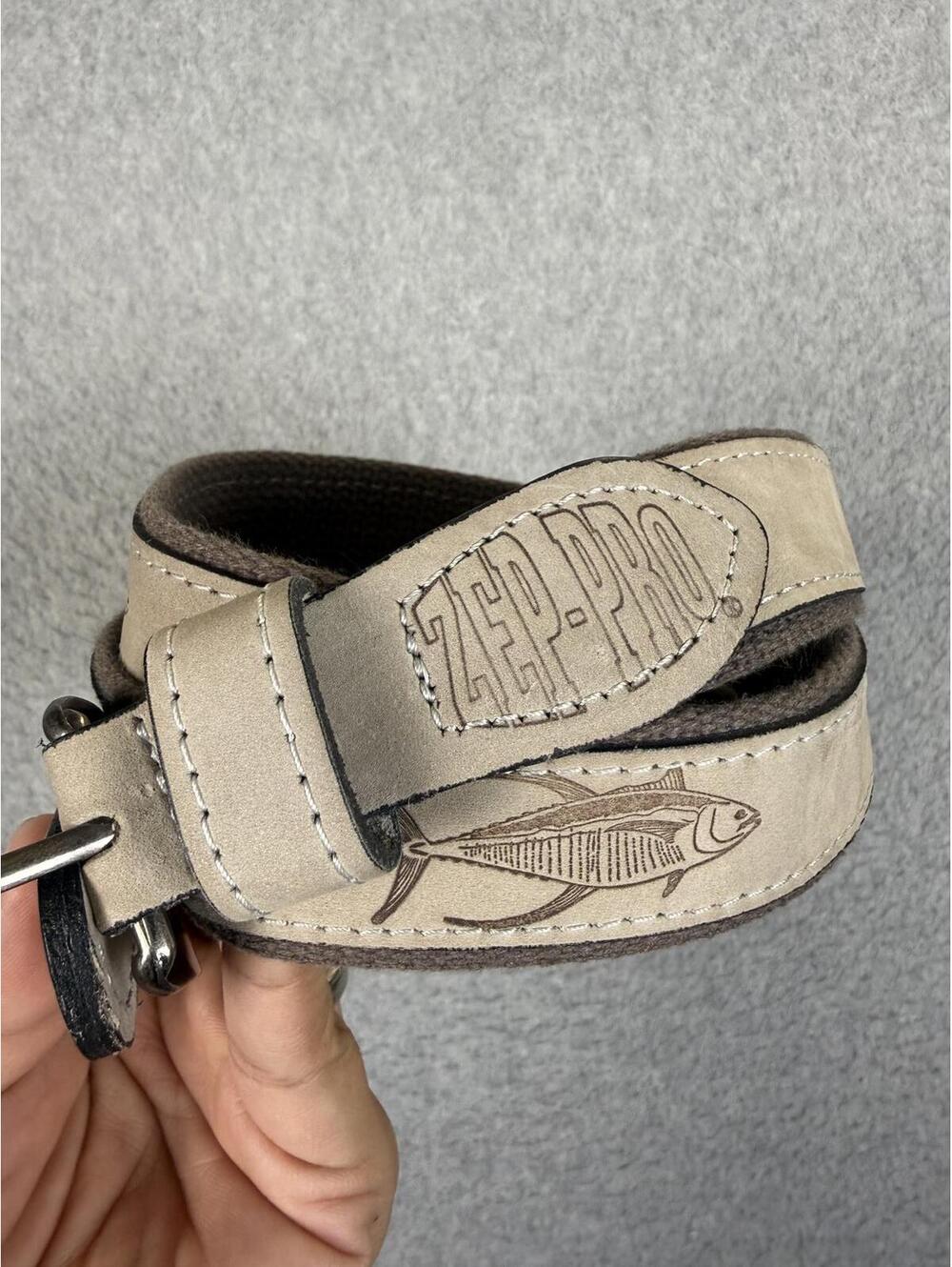 Zep Pro Leather Canvas Belt Embroidery Dolphin Fish Brown Men's 42 Fisherman USA